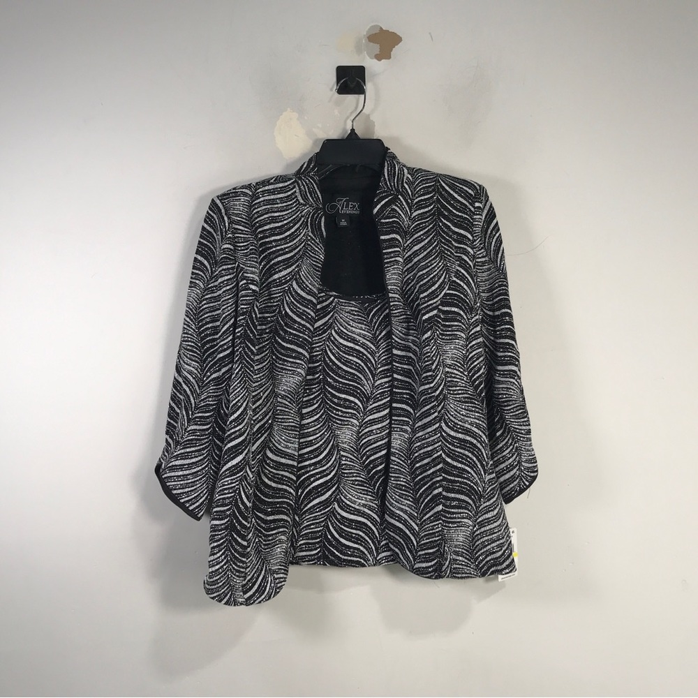 Alex Evenings Abstract 3/4 Sleeve Jacket/Tank Top Set, Women's Size M - Black